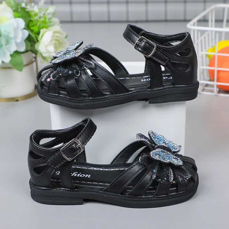 2025 Summer Girls Sandals Princess Beach Shoes Cut-outs Kids Sandals Crystal Butterfly Lace Sweet Soft Breathable Anti-kick CuteR250707