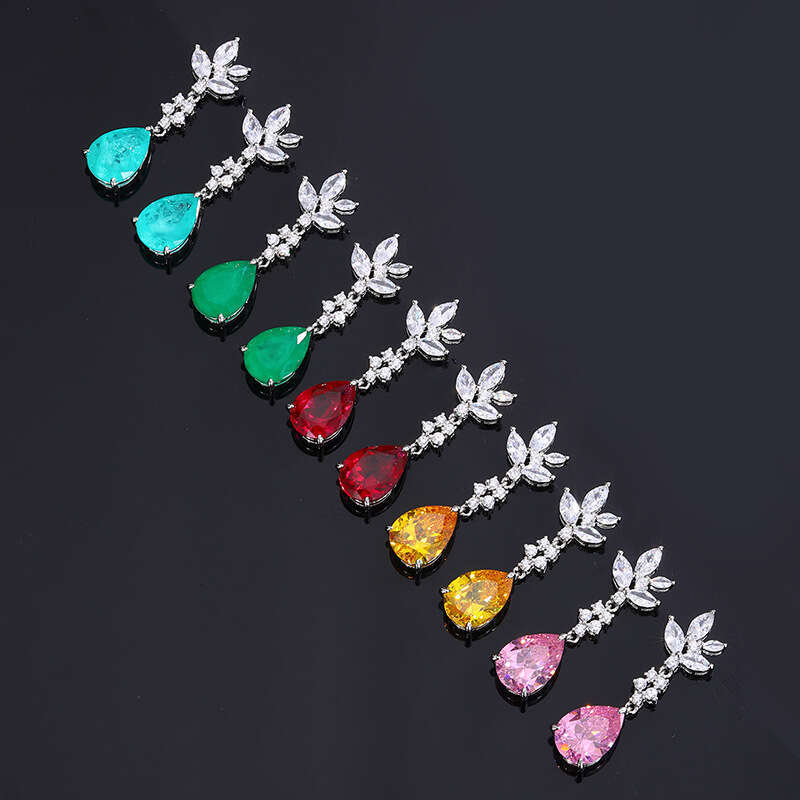 Paraiba Blue Sapphire Jewelry Live Simulation Red Long Emerald Earrings 630