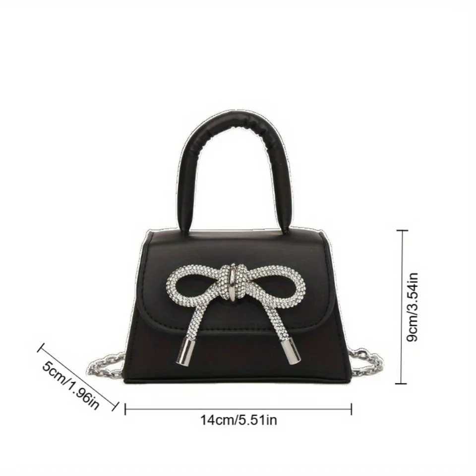 Stylish PU Womens Handbag with Chic Bowknot Design - Mini Square Bag with Chain Handle