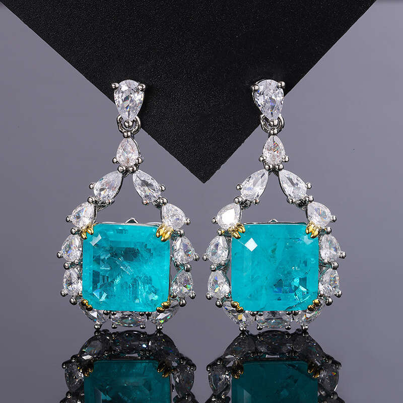 Huayoumei Paraiba Zircon Emerald Red Earrings Jewelry 6De