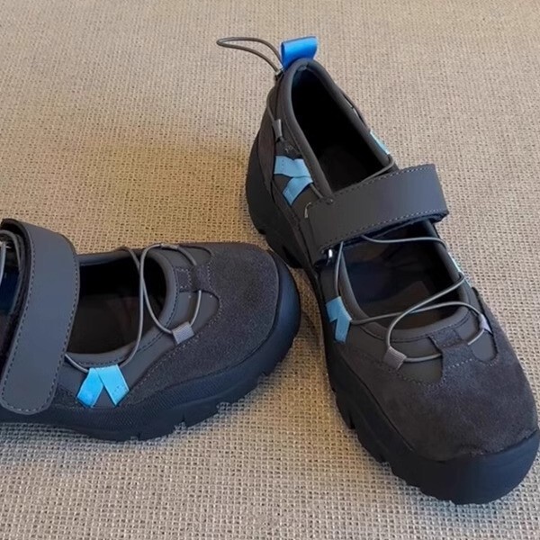 Genuine Leather Thick Sole Shallow Mouth Velcro Mary Jane for Women, Niche Designer Handmade Sports Casual Elegant Versatile Single Shoes