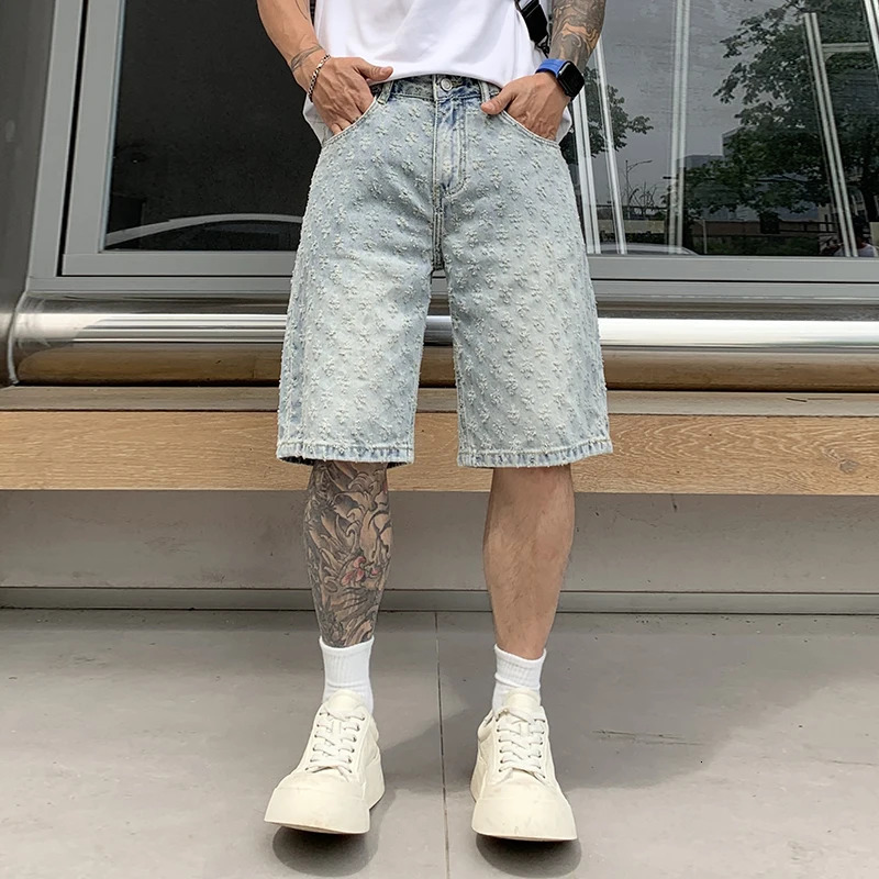 bg9377 American retro jacquard denim shorts men gangster handsome summer thin section senior sense of five in the trousers 250617
