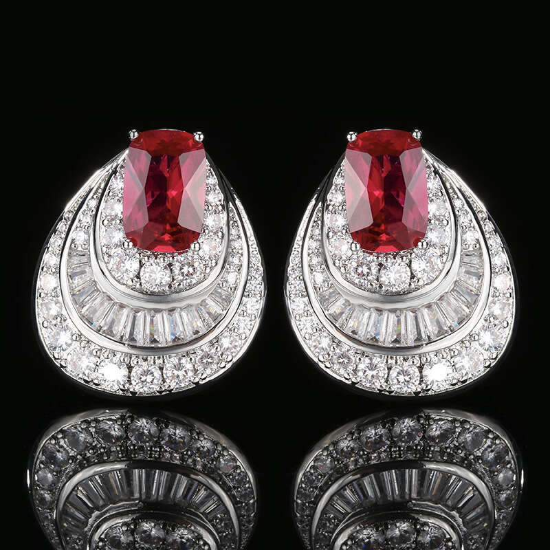 Palace Style Jewelry Zircon Earrings Red Elegant Versatile New Women's High-End E9f
