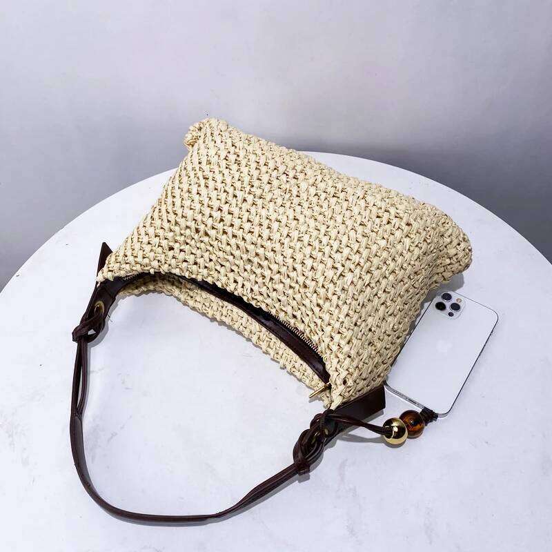 Bohemian Beach Straw Woven Bags For Women Designer Handbag And Purse 2025 New In Grass Beaded Ornaments Underarm Shoulder