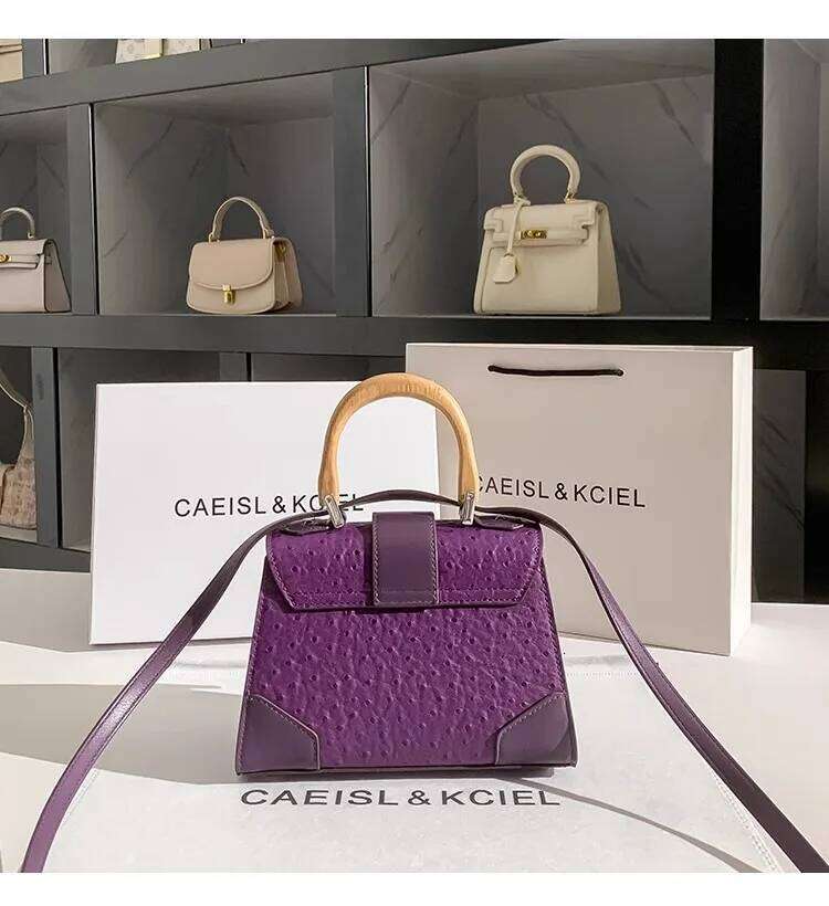 Fashion Purple Dots Wooden Handheld Square Textured Women Handbag High Quality Clutch Purse Messenger Bag