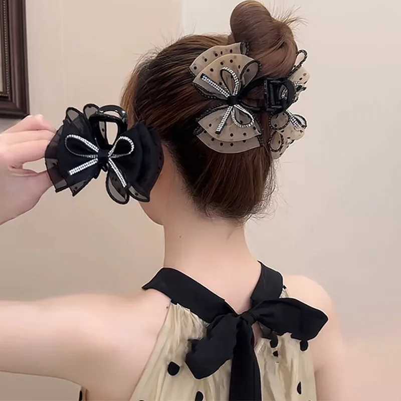 Mesh Bow Rhinestones Hair Clip for Women elegant Hair Clamp Fashion Girl Ponytail Clip Hair accessories Z250707
