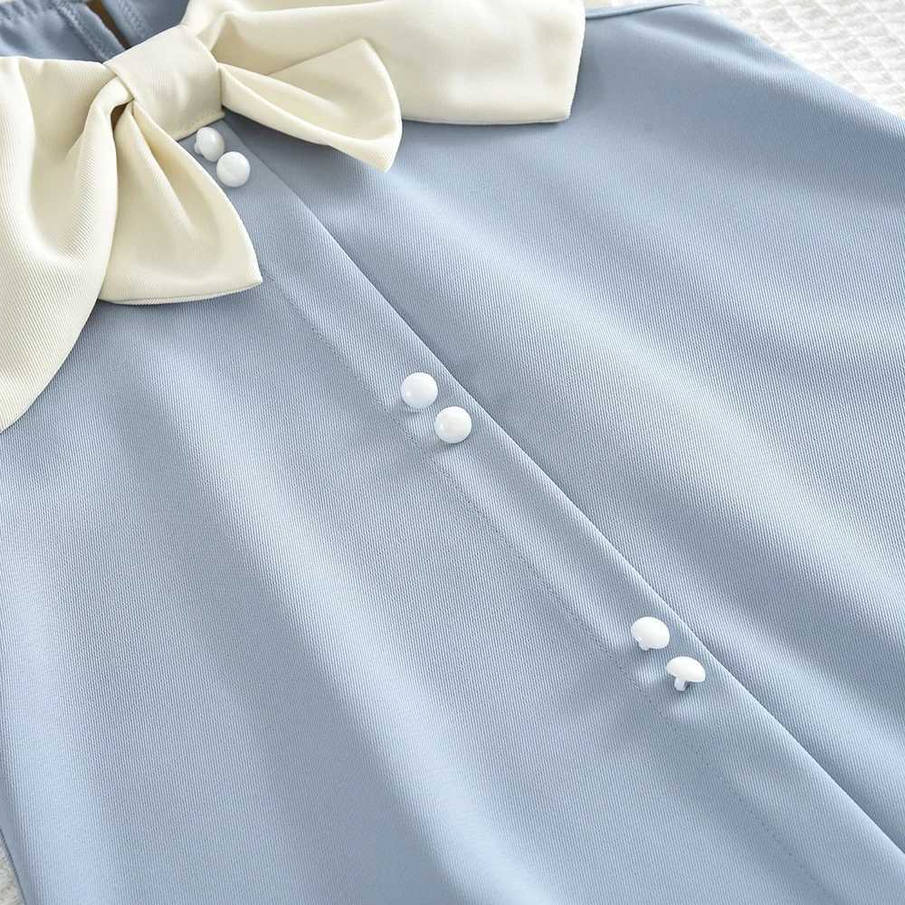 Summer Girls Korean Version Bow Turn-down Collar Sleeveless Princess Dress 1 Pc for Kids 2-7 Years Daily Casual Wear R250707