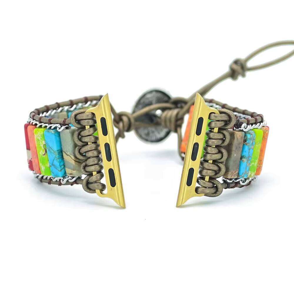 7 Chakra Chain Band Natural Stone Strap for iWatch 38mm 42mm Leather Bracelet Smart Watch Wholesale