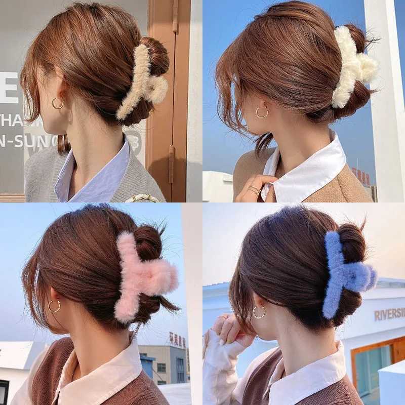 Fluffy Plush Faux Fur Big Crab Hair Claw Clips Women Girls Winter Ponytail Holder Hair Barrettes Clamps Hair Accessories Cheap Z250707