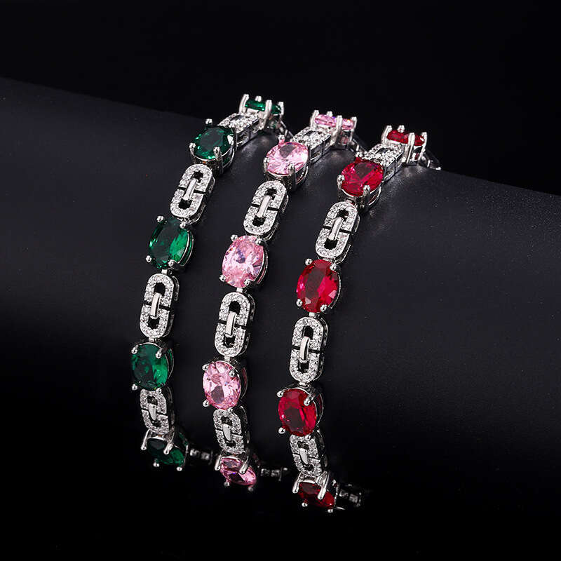 New Jewelry Bracelet Fashion Colorful Gemstone Emerald Red Versatile High-End Light Women's Accessory Fdf