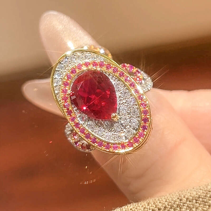 Huayoumei Jewelry New Ring Accessories Colorful Gemstone Red Corundum High-End Light Luxury Women's Items 6Db