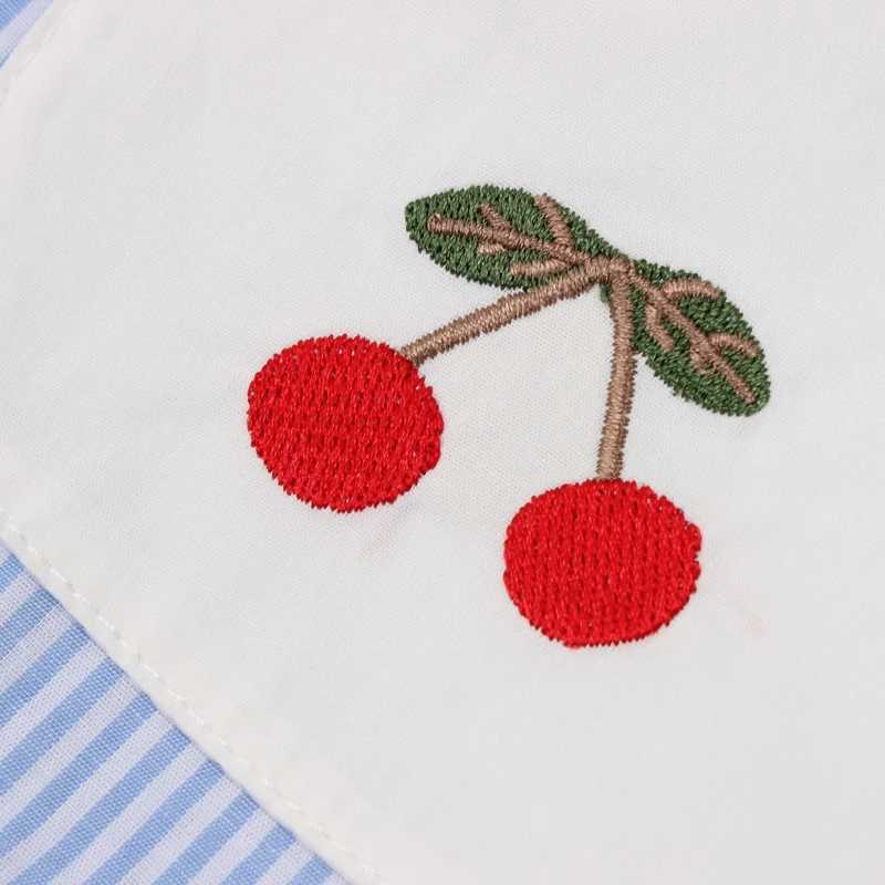 New Summer Embroidery Cherry Turn-down Collar Sleeveless Striped Dress Cotton Infant Princess Dress Toddler Girls Clothes R250707