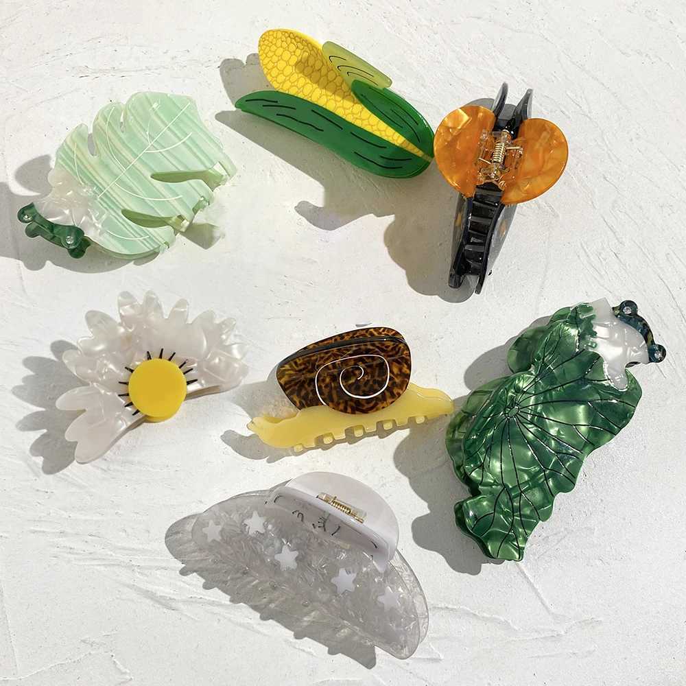 Personality Acetate Corn Maple Leaves Snail Frog Hair Claws Clip For Women Girls New Animal Flower Hairpins Hair Accessories Z250707