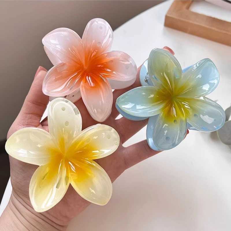 Boho Gradient Large Flower Acrylic Hair Clip for Women Sweet Hair Claws Crab Clamp Barrettes Hawaiian Hair Accessories Y250707