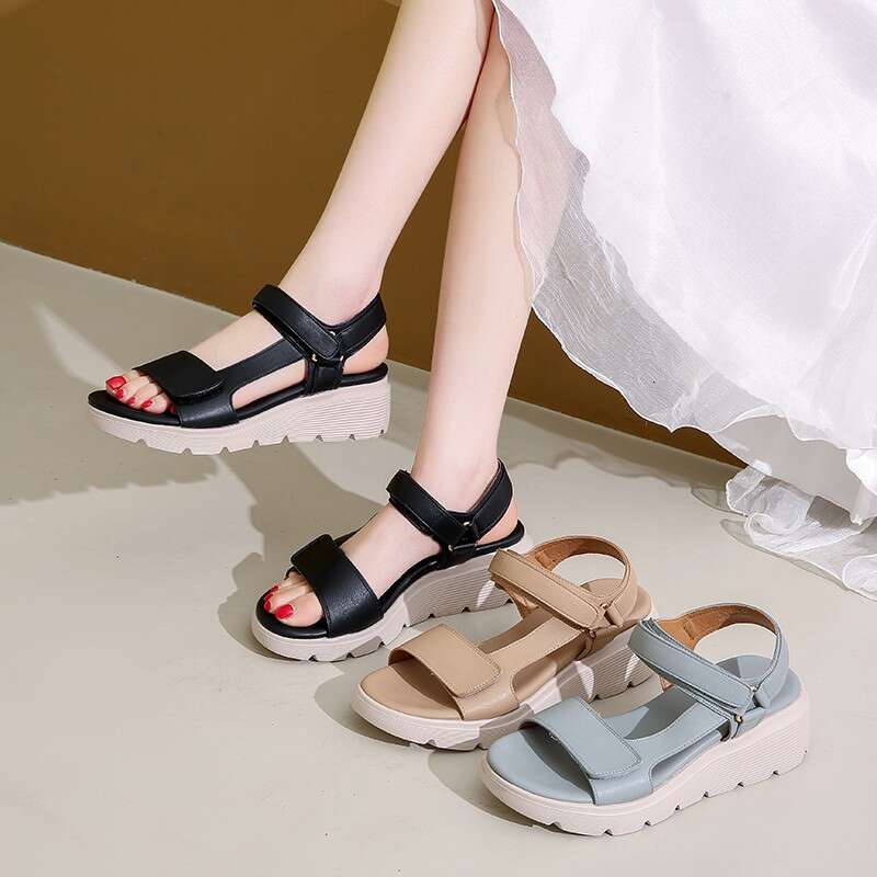 Plus Size Ladies 2025 Summer New Magic Tape Colorful Sandals for Women