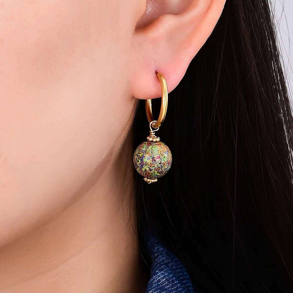 New Lacquered Earrings Handmade Stainless Steel Painted Wooden Bead Jewelry for Women