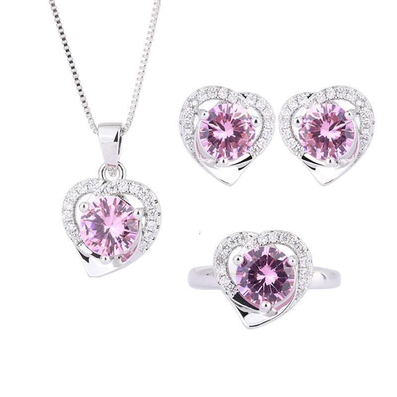 Clearance Sale Tiktok Live Simple S Sier Needle Zircon Earrings Ring Pendant Jewelry Three-Piece Set A9a