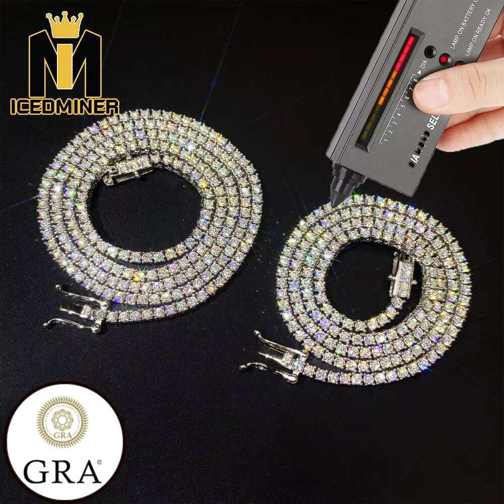 2mm Sier Iced Out for Women Men Jewelry Pass Tester Moissanite Tennis Chain Necklaces