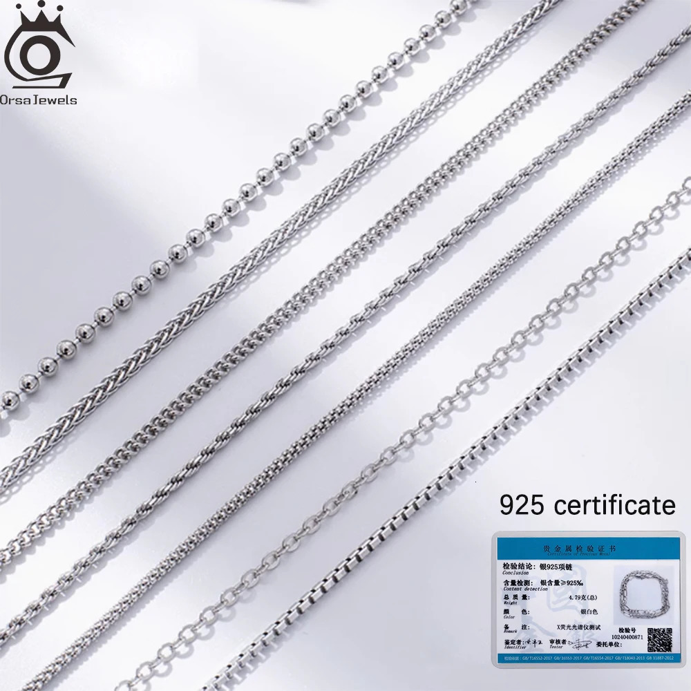 ORSA JEWELS 100% 925 Sterling Silver Link Chain Necklaces Minimalism Snake/Paperclip/Box/Figaro/Chopin/Cuban Chains 40-60cm 250702