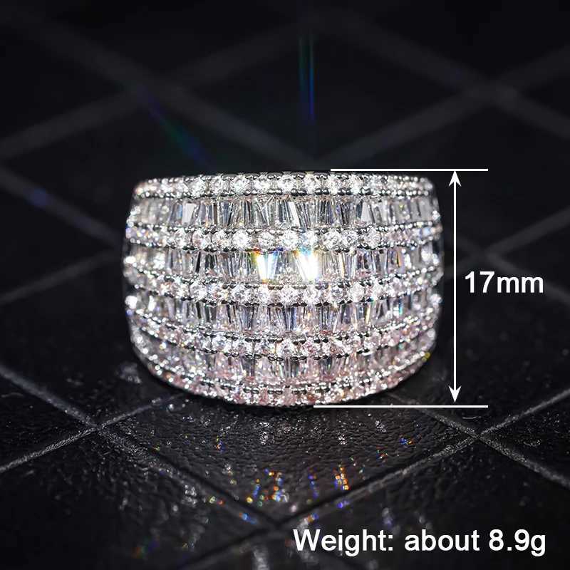 8-Shaped Shiny Trapezoid Zirconia Rings for Women Luxury Wide Finger Jewelry Gorgeous Silver Color Jewelry for Anniversary XJ250707