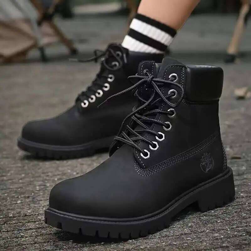 Men High Top Men's Leather Winter Fashion Plush Warm Shoes Outdoor Sneakers Lace Up Non-Slip Ankle Boots Male