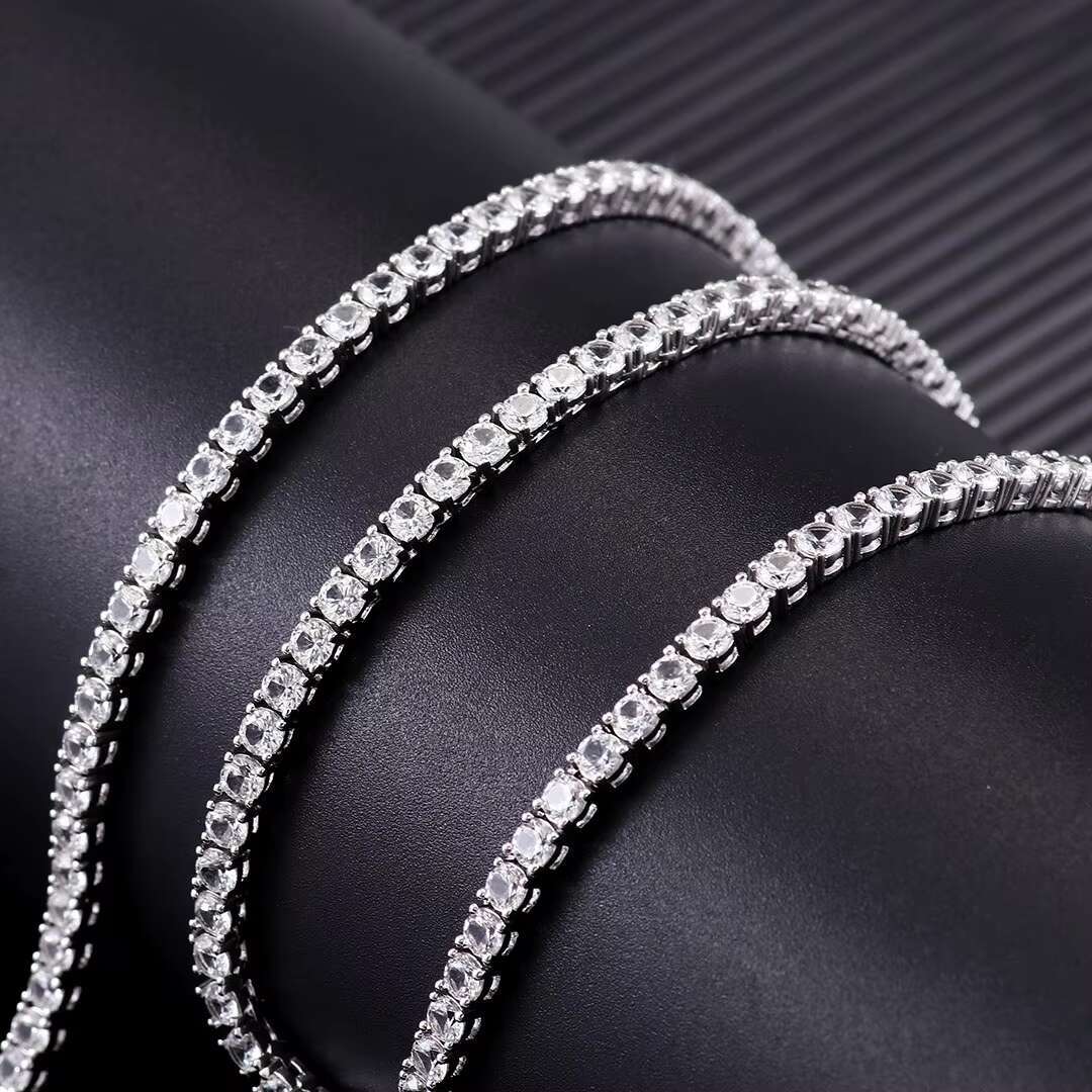 Lowest price hand inlay 3mm 4mm 5mm 6mm tennis moissanite vvs1 necklace sterling silver tennis chain for men and women daily wear