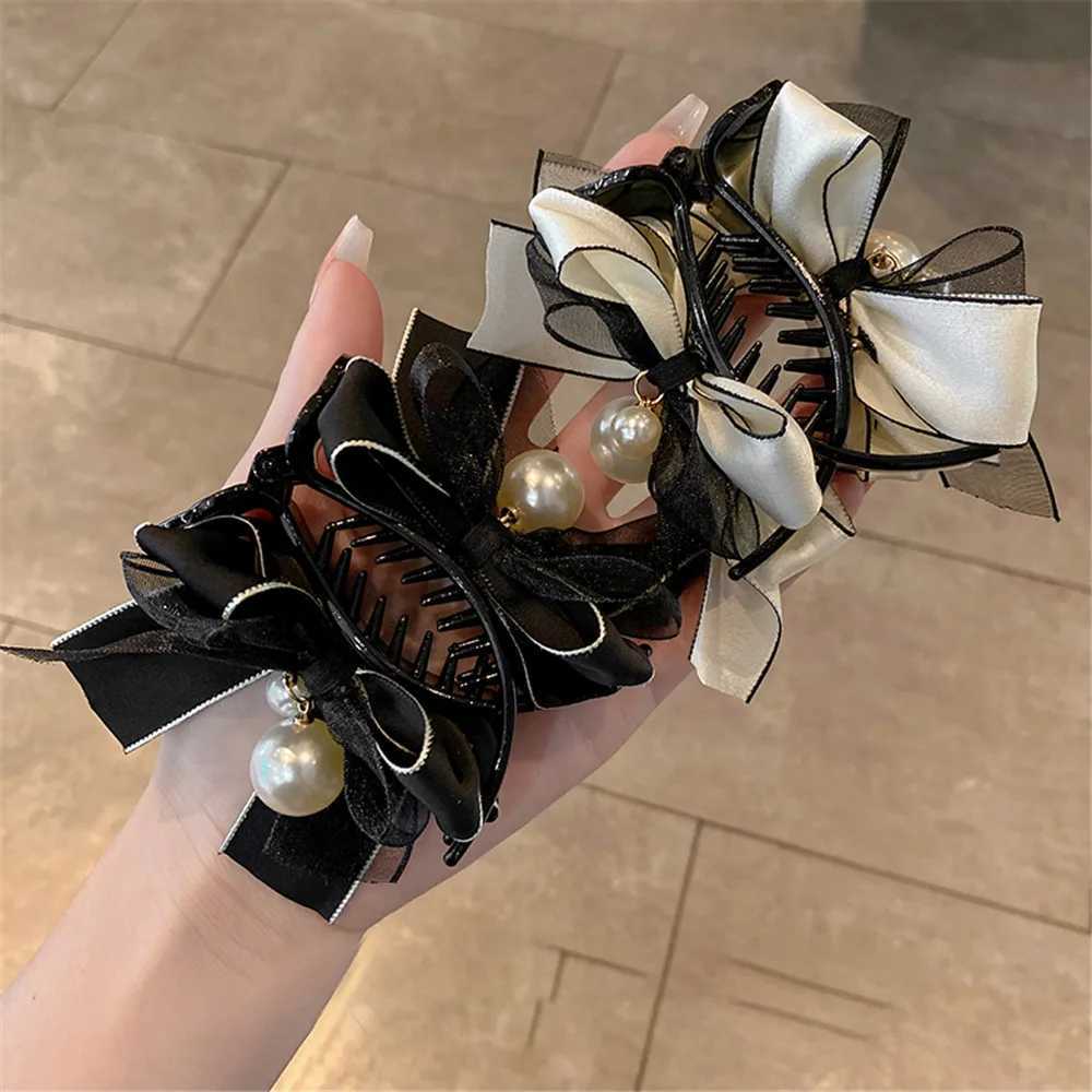 Fashion Pearl Lace Bow Hairpins For Women Korean Elegant Shark Clip Back Head Hair Clip Girls Hair Accessories Jewelry Gifts Z250707