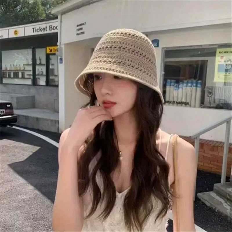 Summer Hollow Fisherman Hat Womens Breathable Hat Thin Sun Hat Hollow Bucket Hat Fashion Basin Hat Bucket Sun Hat Y250707