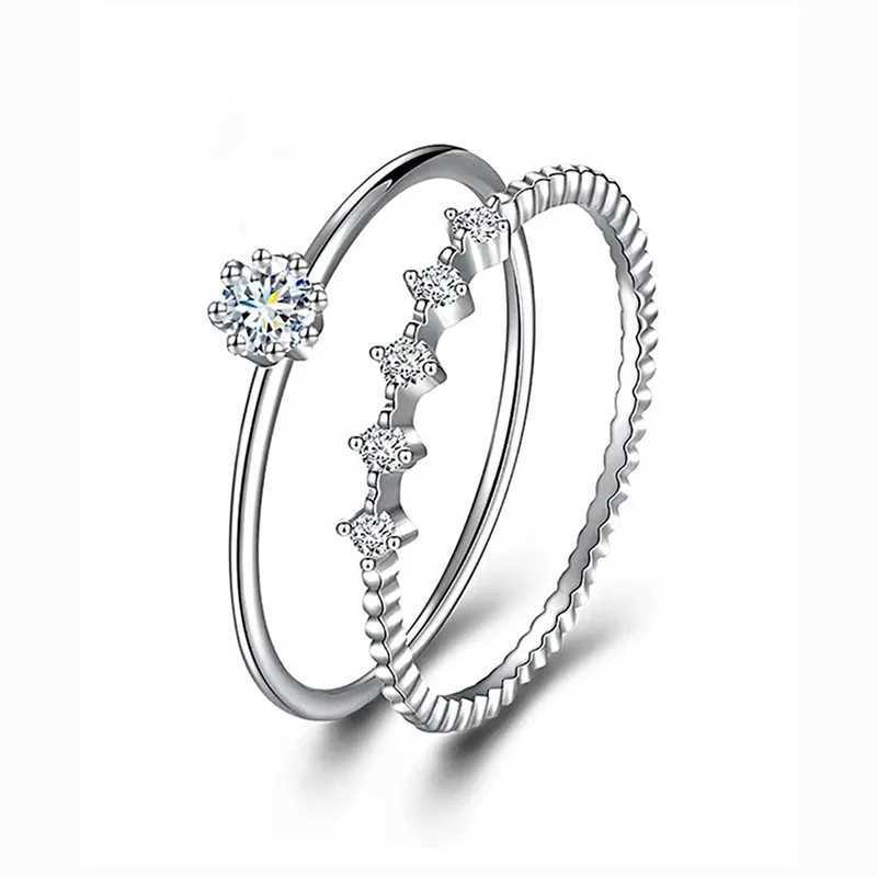 925 Sterling Silver Round CZ 2Pcs Ring Set for Women Wedding Party Exquisite Female Rings Luxury Trendy Jewelry Gifts XJ250707