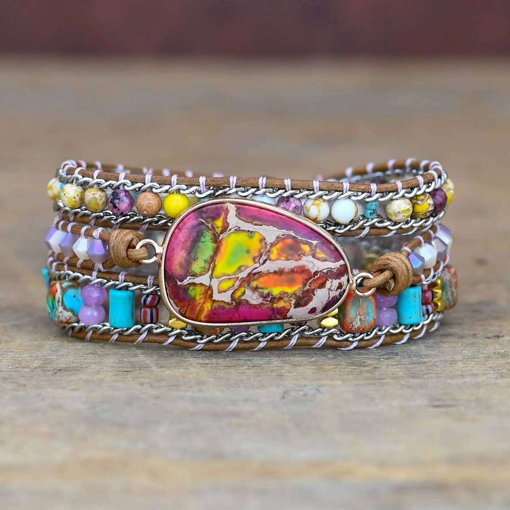 Bohemian Mixed Color Imperial Irregular Natural Stone 3-Layer Charm Bracelet Out of Stock