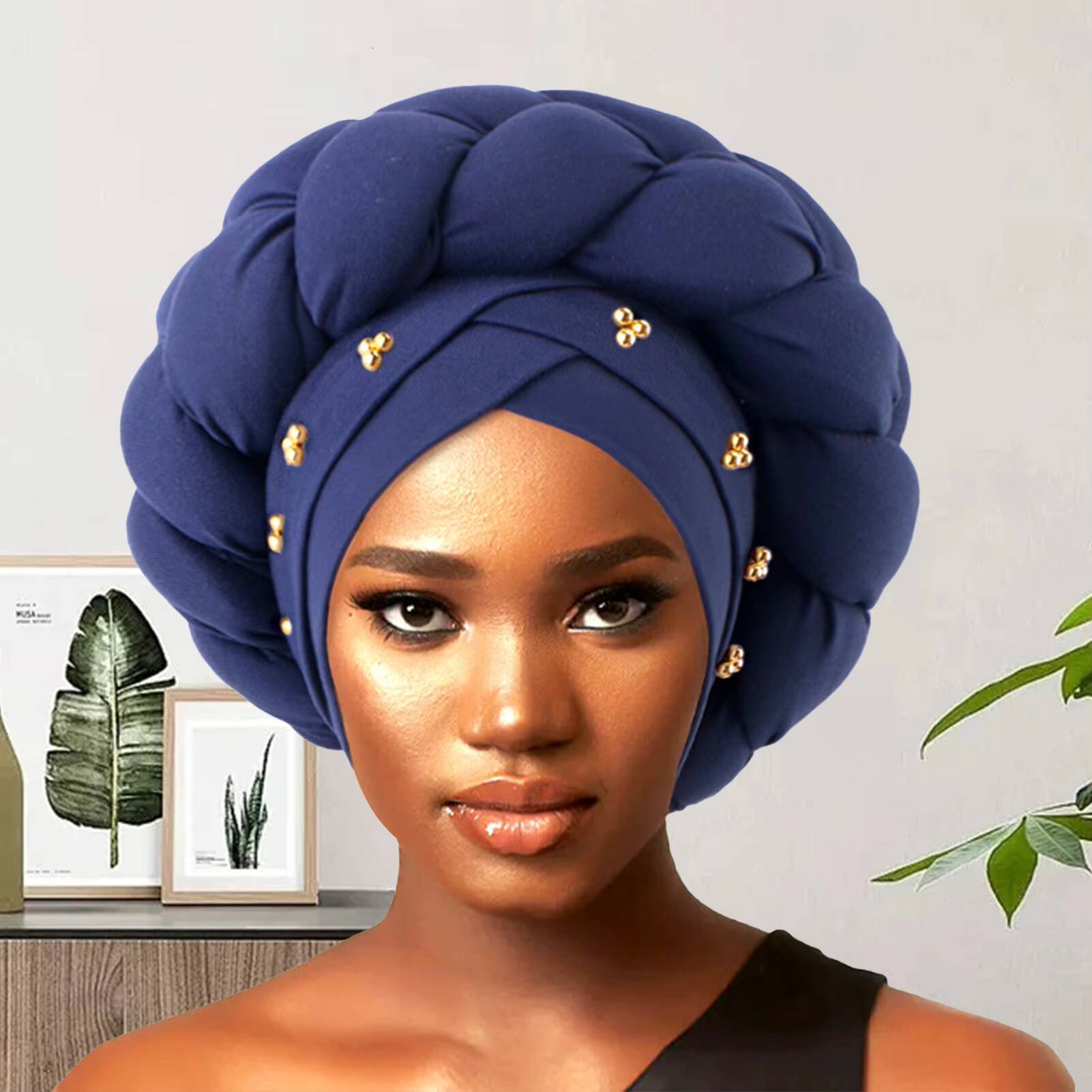 African American headscarf Solid Color Head Pre-Tied Beanie Cap Soft Twisted Wrap Headwear Turbans For Women Girls ddmythur