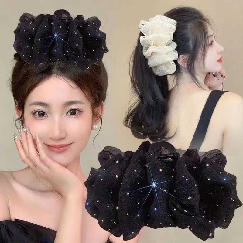Seersucker Hair Claw for women Fabric Shiny Hair Bow Polka Dot Luxury Hair Accessories Big Bow Hairpin Z250707