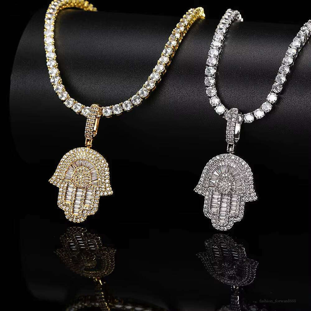 High Quality Hip Hop Jewelry CZ Iced Out Dia Hand of Fatima Hamsa Pendant Necklace