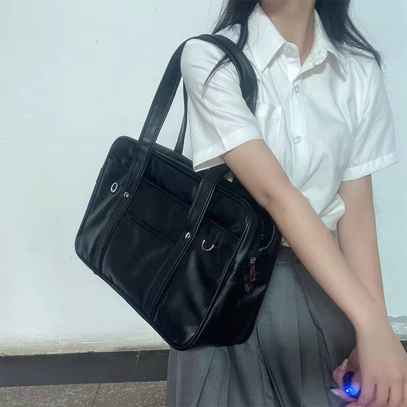 Student JK Handbag Waterproof PU Leather Single Shoulder Uniform Bag for Men And Women Official Document Commuter Backpack ddmynov