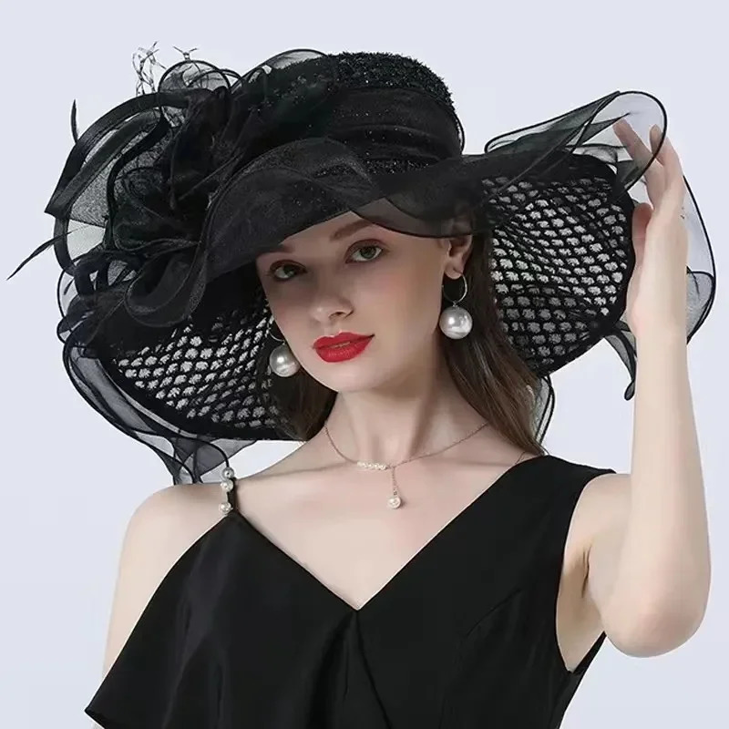 Fashionable and Elegant Lady Derby Dress Church Cloche Hat Bow Bucket Wedding Bowler Caps for Party Performance 250707