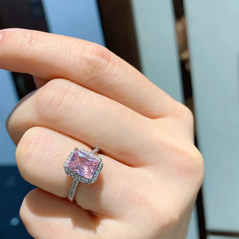 Simulated Paraiba Pink Diamond For Women Socialite Emerald Square Ring Jewelry A42