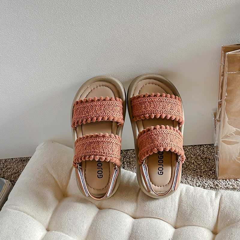 2024 New Soft Ethnic French Wind Open-toe Cool Breathable Princess Shoes for Kids Fashion Girls Versatile Platform R250707