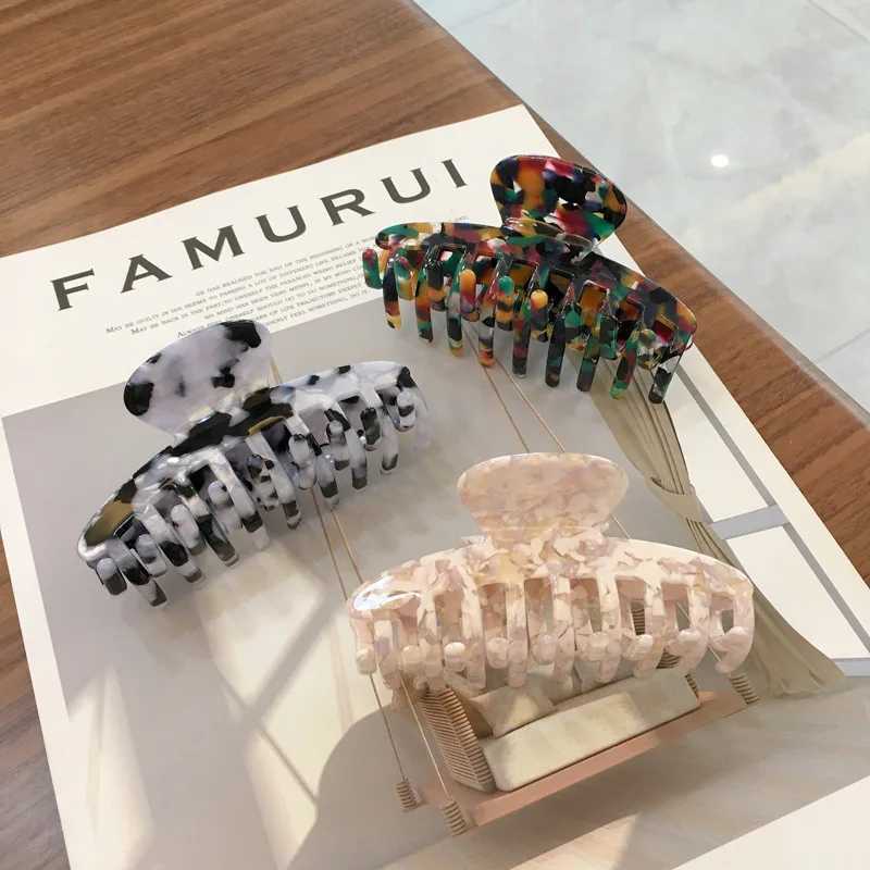 2023 New INS Korean Accetate Print Acrylic Hairpins Hair Clip Crab Hair Claws Clamp For Women Hair Accessories Headdress Y250707