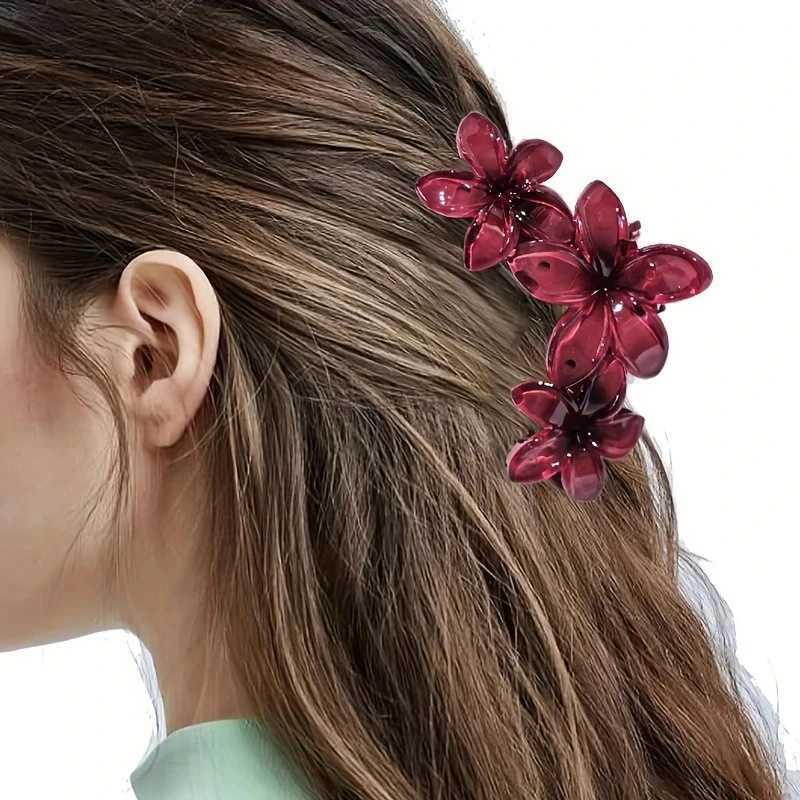 New Wine Red Flowers Hair Claw Clips Egg Blossoms Shark Claw Elegant Party Ponytail Fashion Hair Clip Hair Accessories for Women Z250707