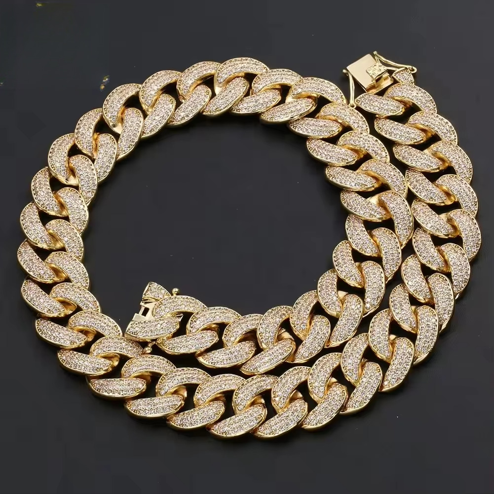 Customized S Sterling Sier Cuban Link Necklace 20mm Wide with 3 Rows GRA D/VVS Moissanite Hip Hop Style Jewelry