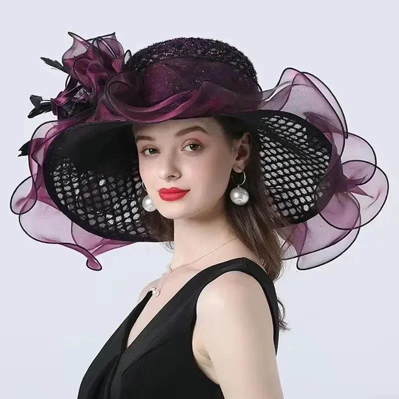 Fashionable and Elegant Lady Derby Dress Church Cloche Hat Bow Bucket Wedding Bowler Caps for Party Performance 250707