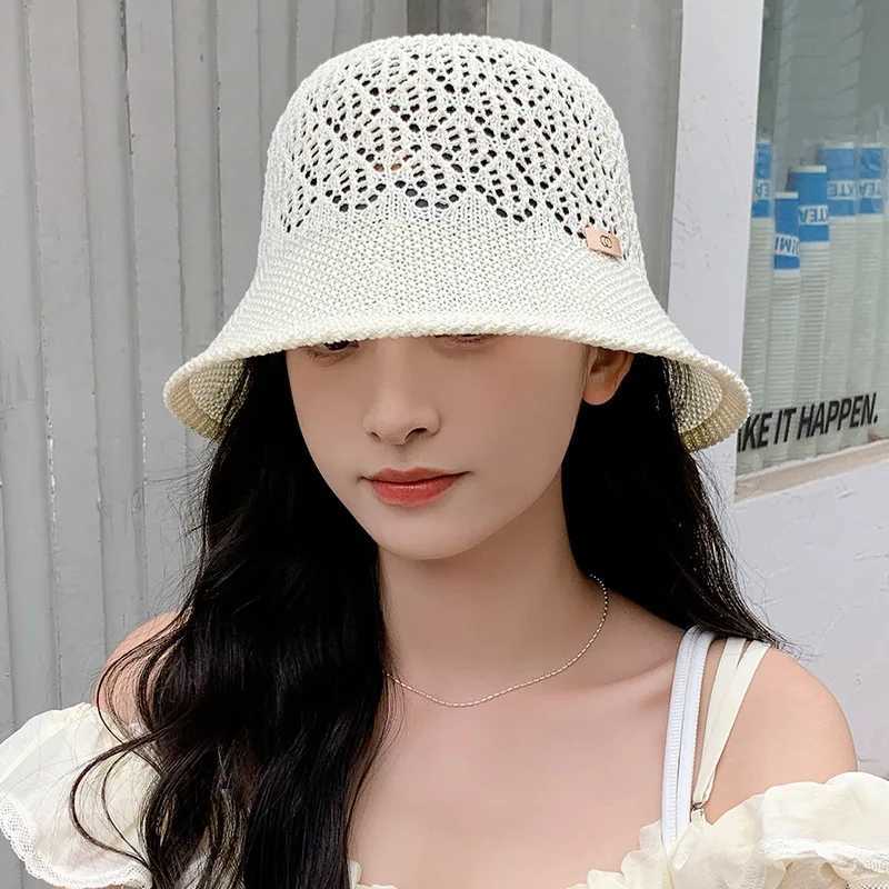 Female Spring Sun Protection Hollow Hat Summer Breathable Sun Shield Hat Versatile Fisherman Hat Bucket Hat Y250707