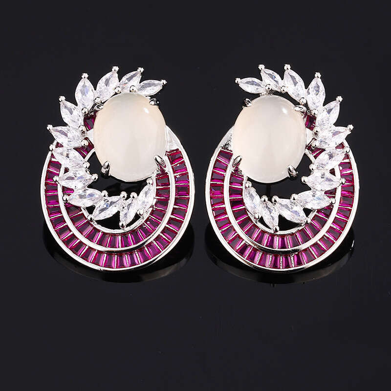 Huayoumei Jewelry Set Pure Sier Needle Imitation Chalcedony Two-Piece Ring Earrings For Women 09D