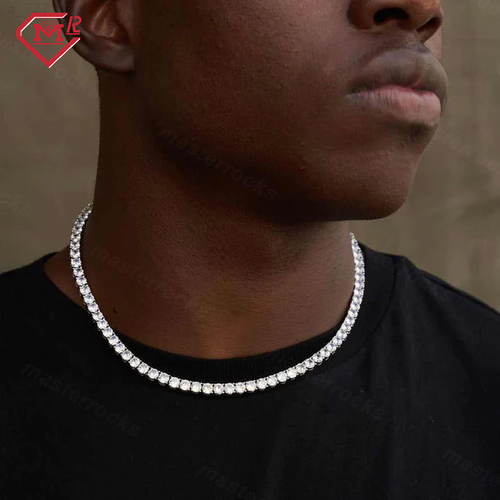 Hiphop Jewelry Iced out VVS D Color Moissanite Tennis Chain 925 Silver Necklace