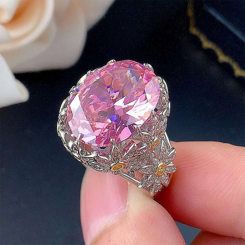 New Jewelry Ring Accessories, Color-Changing Under Purple Light, Red Corundum Pink Diamond Open Ring, High-End Light Luxury Women's Wholesale 4A9