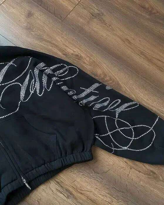 Streetwear Fashion Zipper Goth Y2K Clothing Women Stylish Trend Letter Black Oversized Zip Up Hoodie Casual Jacket Clothe