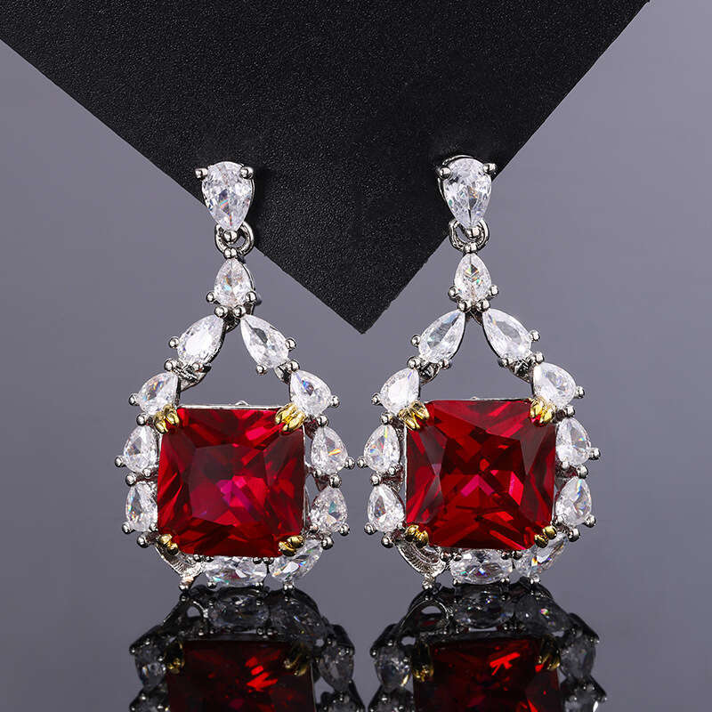 Huayoumei Paraiba Zircon Emerald Red Earrings Jewelry 6De