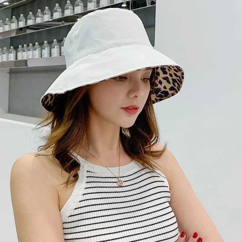 Fashion Leopard Reversible Breathable Cotton Bucket Hat Women Beach Panama Sun Hats Outdoor Wedding Party Travel Caps Chapeau Y250707