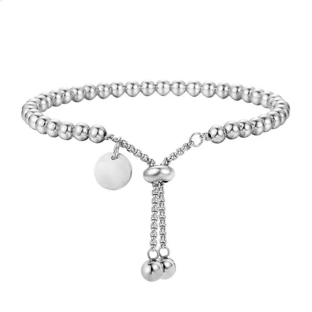 VQYSKO Fashion Stainless Steel Custom Bracelet Letter Tag Ball Beads Adjustable Womens Jewelry 250707