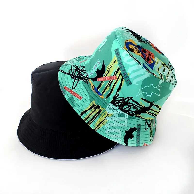 New Cotton Street Graffiti Mens Bucket Hat Double-Sided Hip Hop Outdoor Women Caps Beach Sun Protect Fishing Unisex Bonnet Y250707